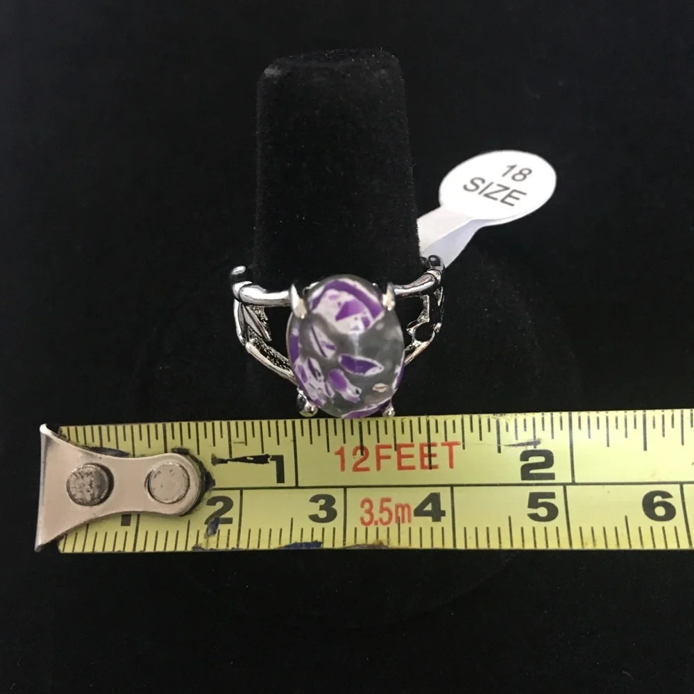 Purple Gray and White Oval Stone Fashion Ring - Picture 6 of 6